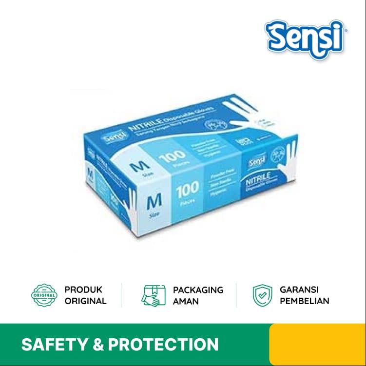 SARUNG TANGAN SENSI NITRILE DISPOSABLE POWDER FREE SIZE M 100 PCS/BOX (BUNDLE 10 BOX) 7237846482360-B10