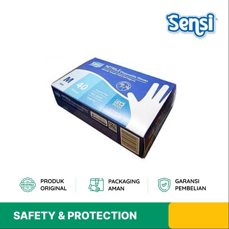 SARUNG TANGAN SENSI NITRILE DISPOSABLE POWDER FREE SIZE M 40 PCS/BOX (BUNDLE 10 BOX) 7237846482322-B10